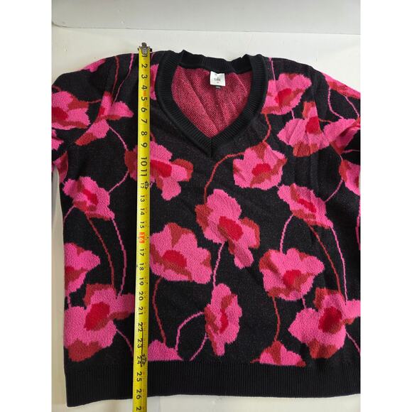 Cabi Rococo Pullover Black Pink Flowers Sweater Womens V Neck XLarge - Picture 4 of 7